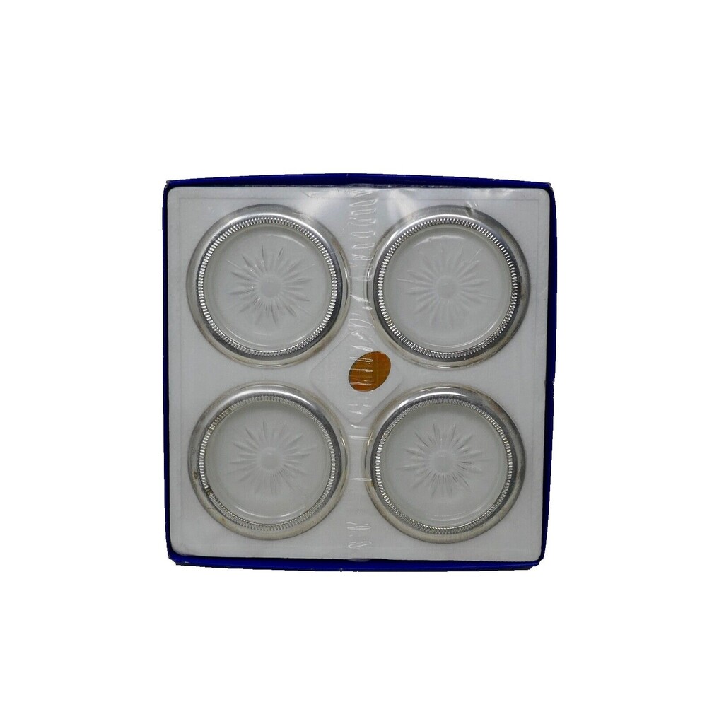 Leonard Genuine Crystal and Silver Plate Coaster Ashtray Set - Made in Italy